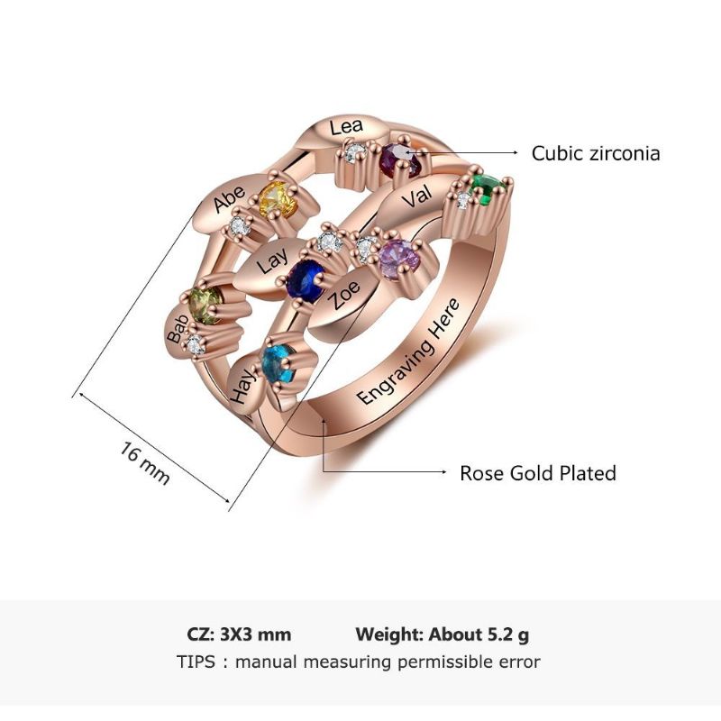 Anneaux De Pierre De Naissance En Or Rose Anneaux De Mères 925 En Argent Sterling Personnalisé Pierre De Naissance Famille Zircon Cubique Bague Cadeau De Fête Des Mères