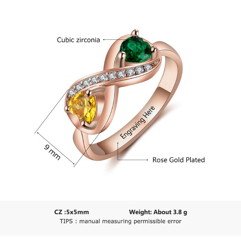 Anneaux De Pierre De Naissance En Or Rose Anneaux De Mères En Argent Sterling 925 Personnalisé Pierre De Naissance Famille Bague En Zircon Cubique Cadeau De Fête Des Mères