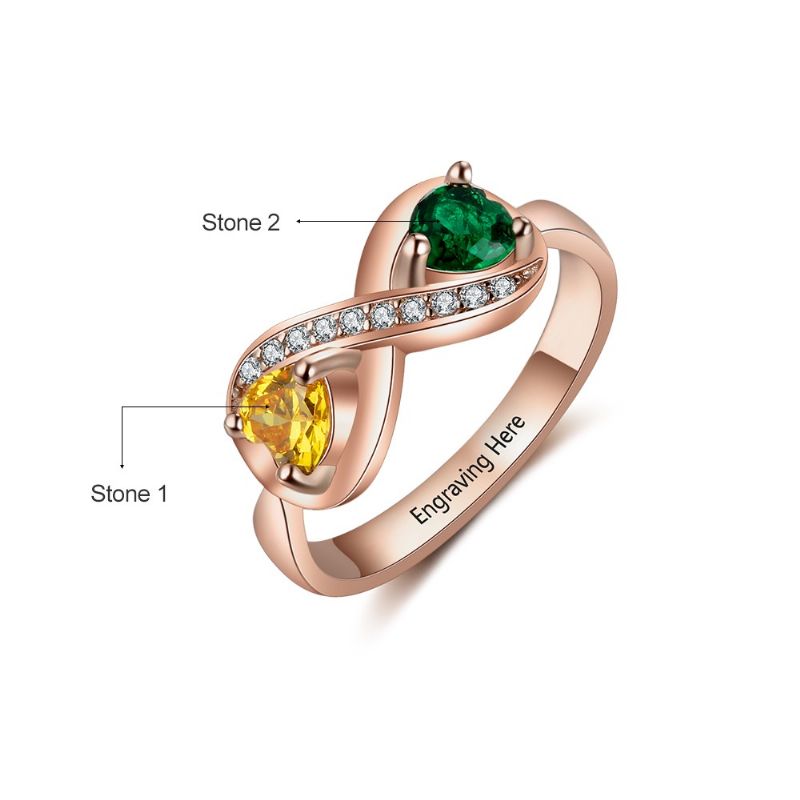 Anneaux De Pierre De Naissance En Or Rose Anneaux De Mères En Argent Sterling 925 Personnalisé Pierre De Naissance Famille Bague En Zircon Cubique Cadeau De Fête Des Mères