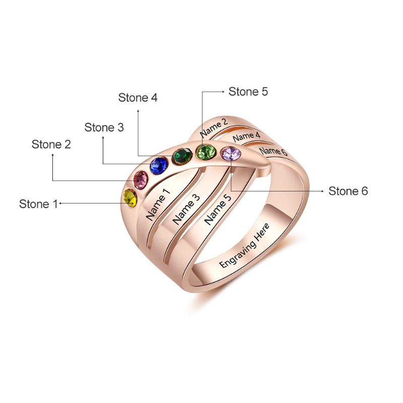 Anneaux De Pierre De Naissance En Or Rose Anneaux De Mères En Argent Sterling 925 Personnalisé Pierre De Naissance Famille Zircon Cubique Bague Cadeau De Fête Des Mères