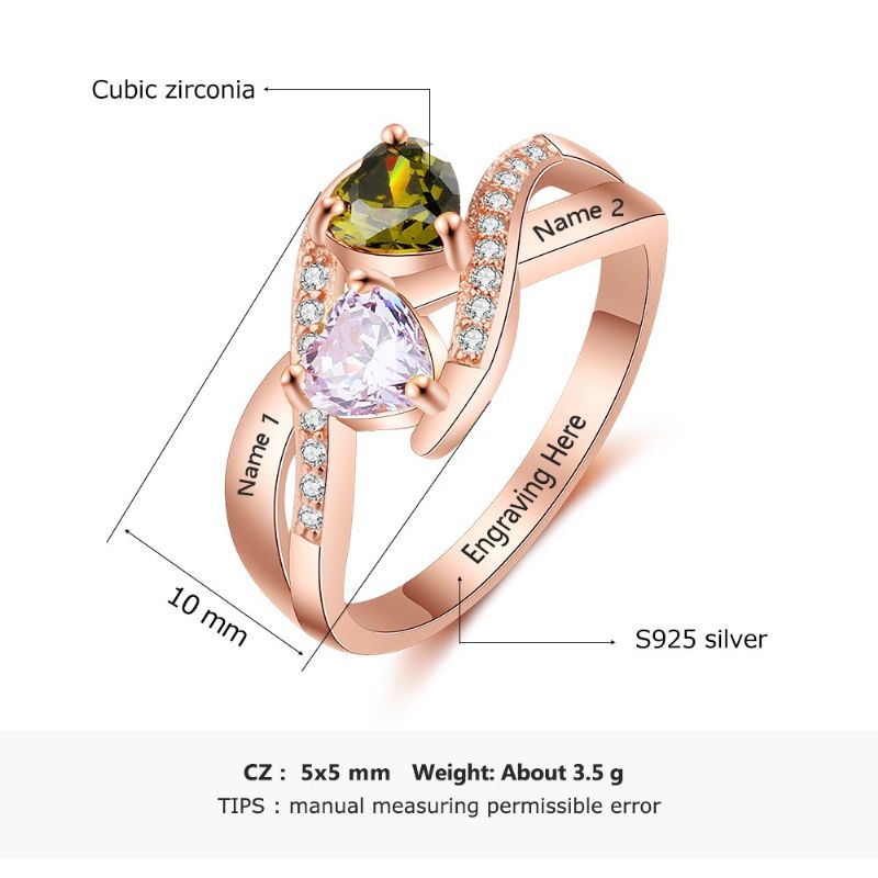 Anneaux De Pierre De Naissance En Or Rose Anneaux De Mères En Argent Sterling 925 Personnalisé Pierre De Naissance Famille Zircon Cubique Bague Cadeau De Fête Des Mères