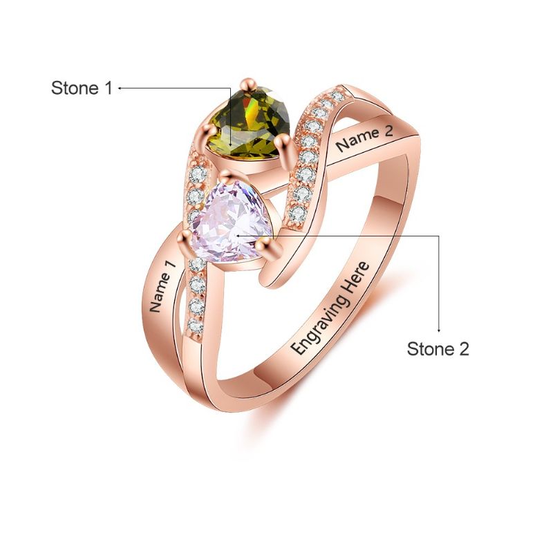 Anneaux De Pierre De Naissance En Or Rose Anneaux De Mères En Argent Sterling 925 Personnalisé Pierre De Naissance Famille Zircon Cubique Bague Cadeau De Fête Des Mères