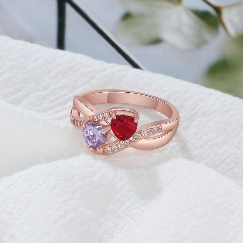 Anneaux De Pierre De Naissance En Or Rose Anneaux De Mères En Argent Sterling 925 Personnalisé Pierre De Naissance Famille Zircon Cubique Bague Cadeau De Fête Des Mères