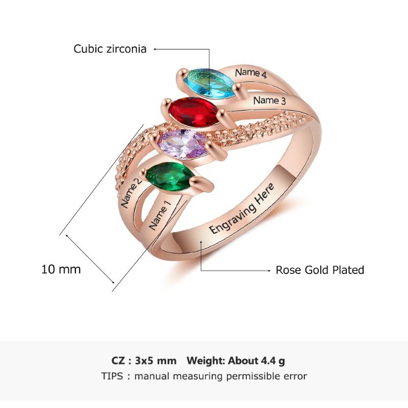 Anneaux De Pierre De Naissance En Or Rose Anneaux De Mères En Argent Sterling 925 Personnalisé Pierre De Naissance Famille Zircon Cubique Bague Cadeau De Fête Des Mères