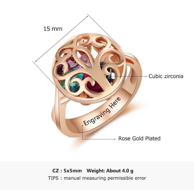 Anneaux De Pierre De Naissance En Or Rose Anneaux De Mères En Argent Sterling 925 Personnalisé Pierre De Naissance Famille Zircon Cubique Bague Cadeau De Fête Des Mères