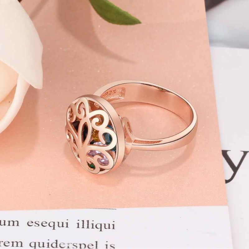 Anneaux De Pierre De Naissance En Or Rose Anneaux De Mères En Argent Sterling 925 Personnalisé Pierre De Naissance Famille Zircon Cubique Bague Cadeau De Fête Des Mères