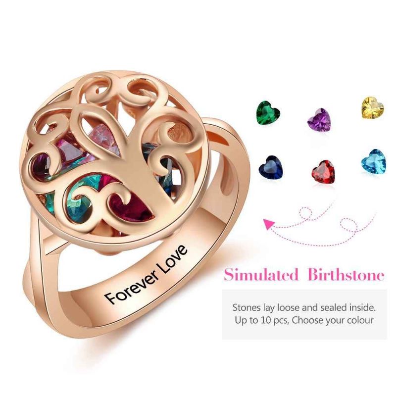 Anneaux De Pierre De Naissance En Or Rose Anneaux De Mères En Argent Sterling 925 Personnalisé Pierre De Naissance Famille Zircon Cubique Bague Cadeau De Fête Des Mères