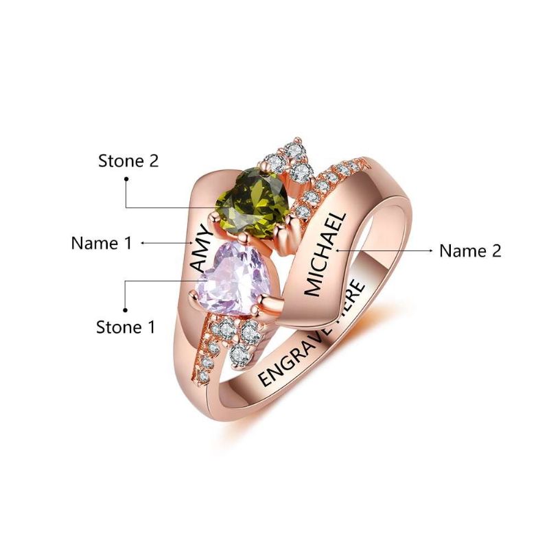 Anneaux De Pierre De Naissance En Or Rose Anneaux De Mères En Argent Sterling 925 Personnalisé Pierre De Naissance Famille Zircon Cubique Bague Cadeau De Fête Des Mères