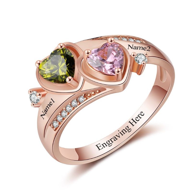 Anneaux De Pierre De Naissance En Or Rose Anneaux De Mères En Argent Sterling 925 Personnalisé Pierre De Naissance Famille Zircon Cubique Bague Cadeau De Fête Des Mères