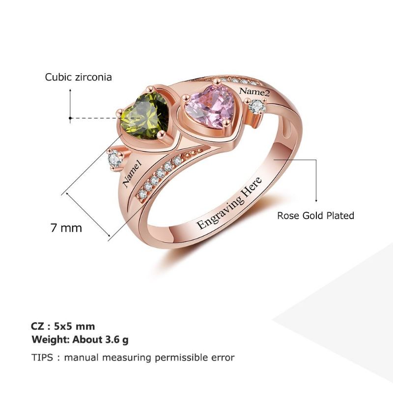 Anneaux De Pierre De Naissance En Or Rose Anneaux De Mères En Argent Sterling 925 Personnalisé Pierre De Naissance Famille Zircon Cubique Bague Cadeau De Fête Des Mères