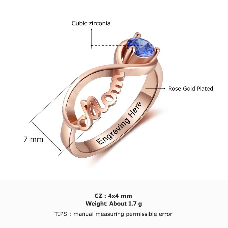 Anneaux De Pierre De Naissance En Or Rose Anneaux De Mères En Argent Sterling 925 Personnalisé Pierre De Naissance Famille Zircon Cubique Bague Cadeau De Fête Des Mères