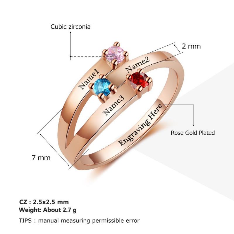 Anneaux De Pierre De Naissance En Or Rose Anneaux De Mères En Argent Sterling 925 Personnalisé Pierre De Naissance Famille Zircon Cubique Bague Cadeau De Fête Des Mères