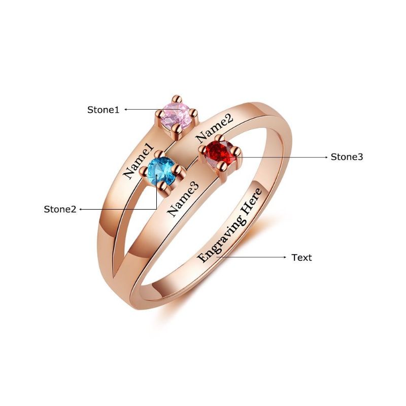 Anneaux De Pierre De Naissance En Or Rose Anneaux De Mères En Argent Sterling 925 Personnalisé Pierre De Naissance Famille Zircon Cubique Bague Cadeau De Fête Des Mères