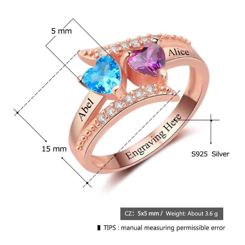 Anneaux De Pierre De Naissance En Or Rose Anneaux De Mères En Argent Sterling 925 Personnalisé Pierre De Naissance Famille Zircon Cubique Bague Cadeau De Fête Des Mères