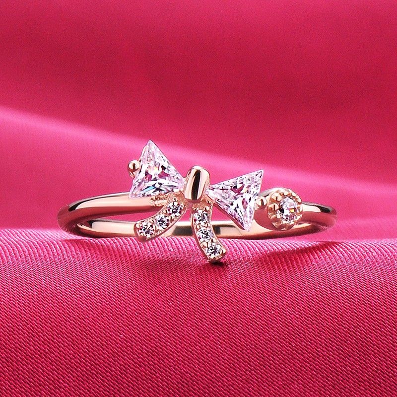 0.2 Carat Simulé Fiançailles / Mariage / Promesse En Or Rose Bague Ouverte Pour Elle