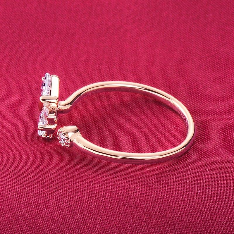 0.2 Carat Simulé Fiançailles / Mariage / Promesse En Or Rose Bague Ouverte Pour Elle