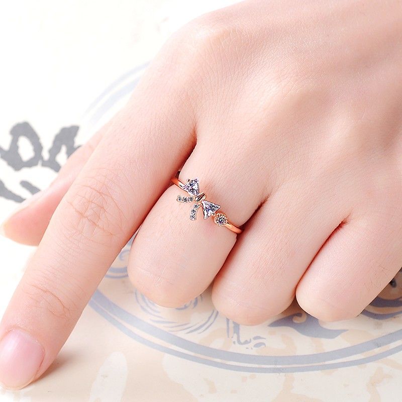 0.2 Carat Simulé Fiançailles / Mariage / Promesse En Or Rose Bague Ouverte Pour Elle