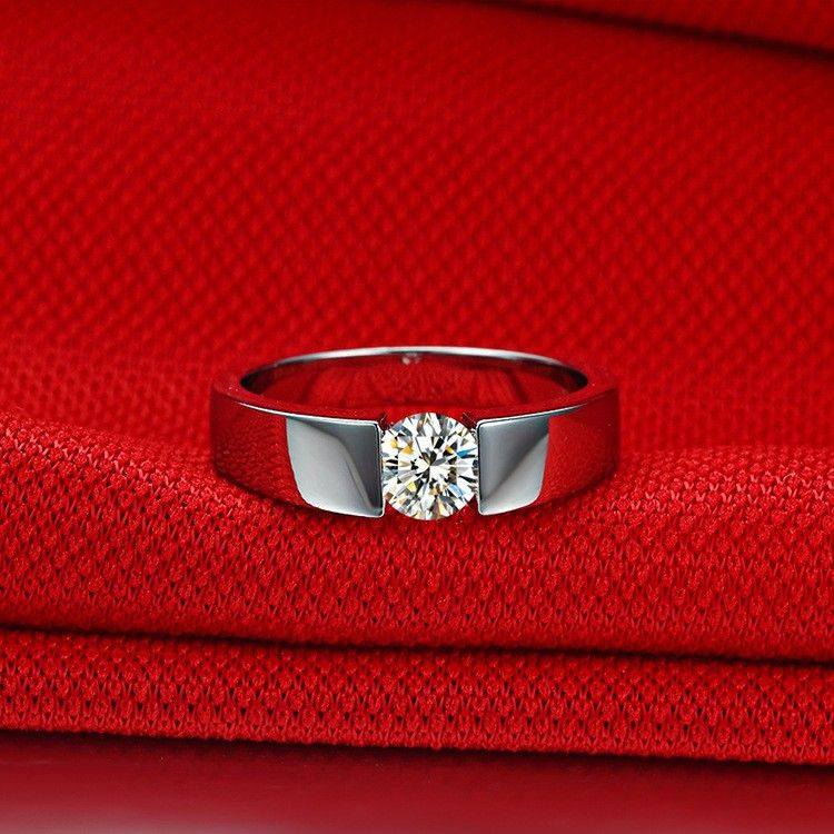 0.3 Ct 0.5 Ct 1.0 Ct 925 Argent Platine Plaqué Rond Diamant Simulé Promesse / Mariage / Bague De Fiançailles Pour Hommes Cadeau De Saint Valentin