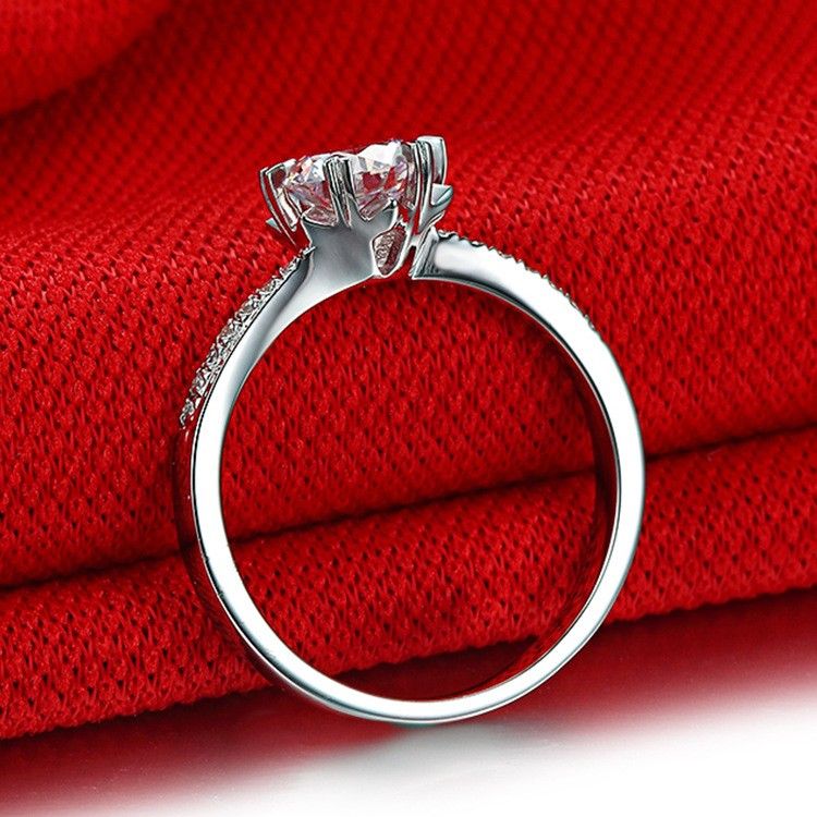 0.5 Ct 1.0 Ct 2.0 Ct 925 Argent Platine Plaqué Rond Simulé Promesse De Diamant / Mariage / Bague De Fiançailles Pour Les Femmes Cadeau De La Saint-valentin