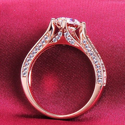 0.6 - 1.0 Carat De Fiançailles En Diamant Simulé / Mariage / Promesse Bague En Or Rose Pour Elle