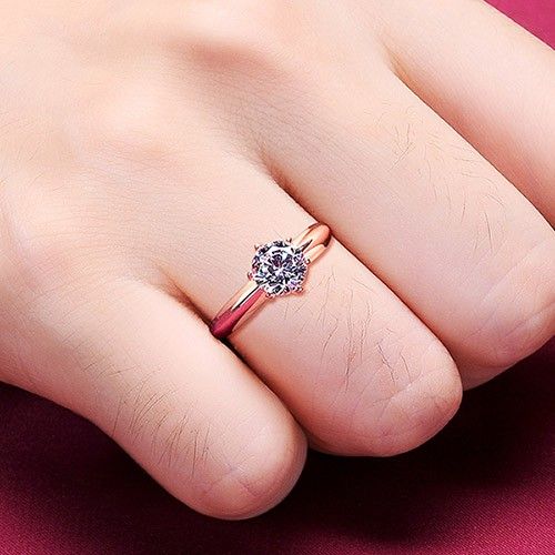 1.0 Carat Simulé Fiançailles / Mariage / Promesse En Or Rose Bague Pour Elle