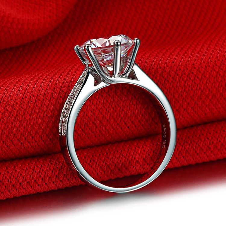 1.0 Ct 2.0 Ct 3.0 Ct 925 Argent Platine Plaqué Rond Diamant Simulé Promesse / Mariage / Bague De Fiançailles Pour Femmes Fille Amis Cadeau De Saint Valentin