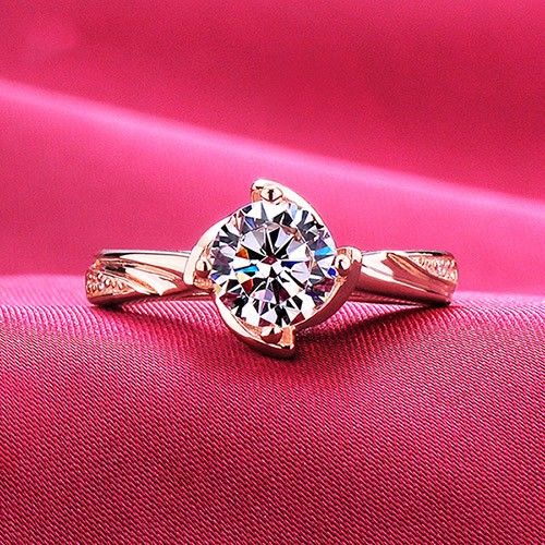 1.2 Carat Simulé Fiançailles / Mariage / Promesse En Or Rose Bague Pour Elle