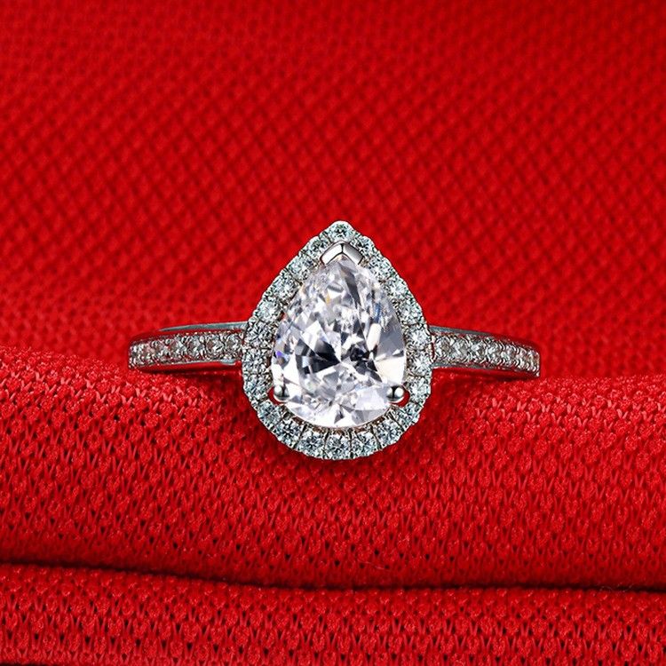 2.0 Ct 3.0 Ct 925 Argent Platine Plaqué Poire Simulé Promesse De Diamant / Mariage / Bague De Fiançailles Pour Les Femmes Fille Amis Cadeau De La Saint-valentin