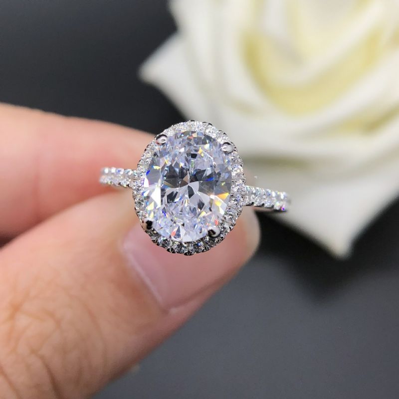 2.0 Ct 925 En Argent Plaqué Platine Ovale Simulé Promesse De Diamant / Mariage / Bague De Fiançailles Pour Les Femmes Fille Amis Cadeau De La Saint-valentin