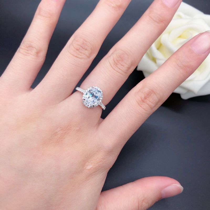 2.0 Ct 925 En Argent Plaqué Platine Ovale Simulé Promesse De Diamant / Mariage / Bague De Fiançailles Pour Les Femmes Fille Amis Cadeau De La Saint-valentin