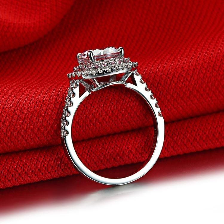 2.0 Ct 925 En Argent Plaqué Platine Rond Simulé Promesse De Diamant / Mariage / Bague De Fiançailles Pour Les Femmes Fille Amis Cadeau De La Saint-valentin