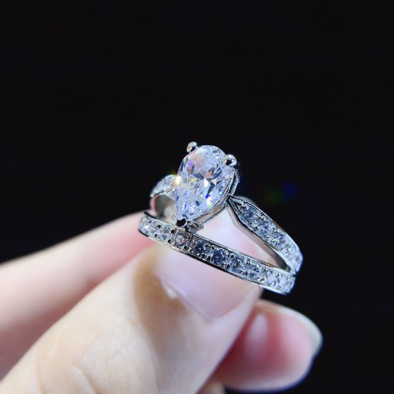 2.0 Ct 925 Argent Platine Plaqué Poire Simulé Promesse De Diamant / Mariage / Bague De Fiançailles Pour Les Femmes Fille Amis Cadeau De La Saint-valentin