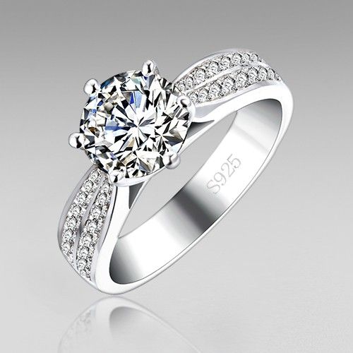 2.0 Ct Coupe Ronde Classique À 6 Broches En Zircone Cubique 925 Bague De Mariage En Argent Sterling Pour Les Femmes