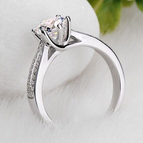 2.0 Ct Coupe Ronde Classique À 6 Broches En Zircone Cubique 925 Bague De Mariage En Argent Sterling Pour Les Femmes