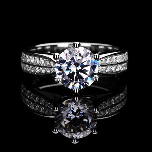 2.0 Ct Coupe Ronde Classique À 6 Broches En Zircone Cubique 925 Bague De Mariage En Argent Sterling Pour Les Femmes