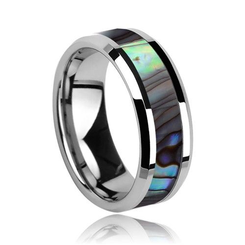 8 Mm Bague En Tungstène Pour Homme Avec Bague De Mariage Incrustée De Coquille D'ormeau