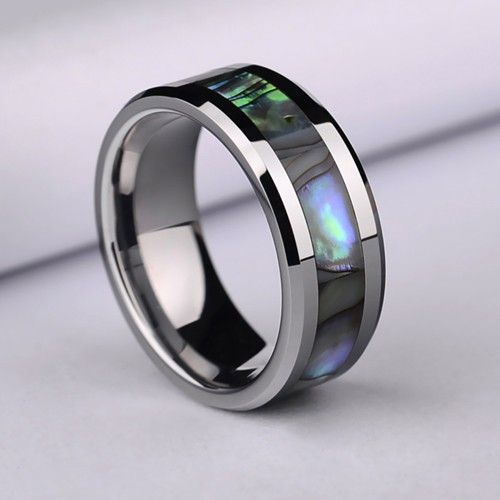 8 Mm Bague En Tungstène Pour Homme Avec Bague De Mariage Incrustée De Coquille D'ormeau