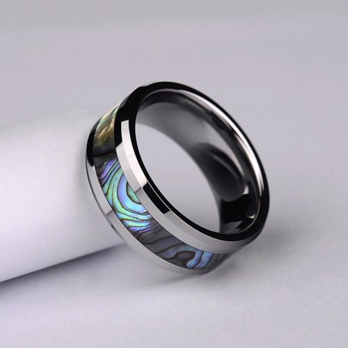 8 Mm Bague En Tungstène Pour Homme Avec Bague De Mariage Incrustée De Coquille D'ormeau