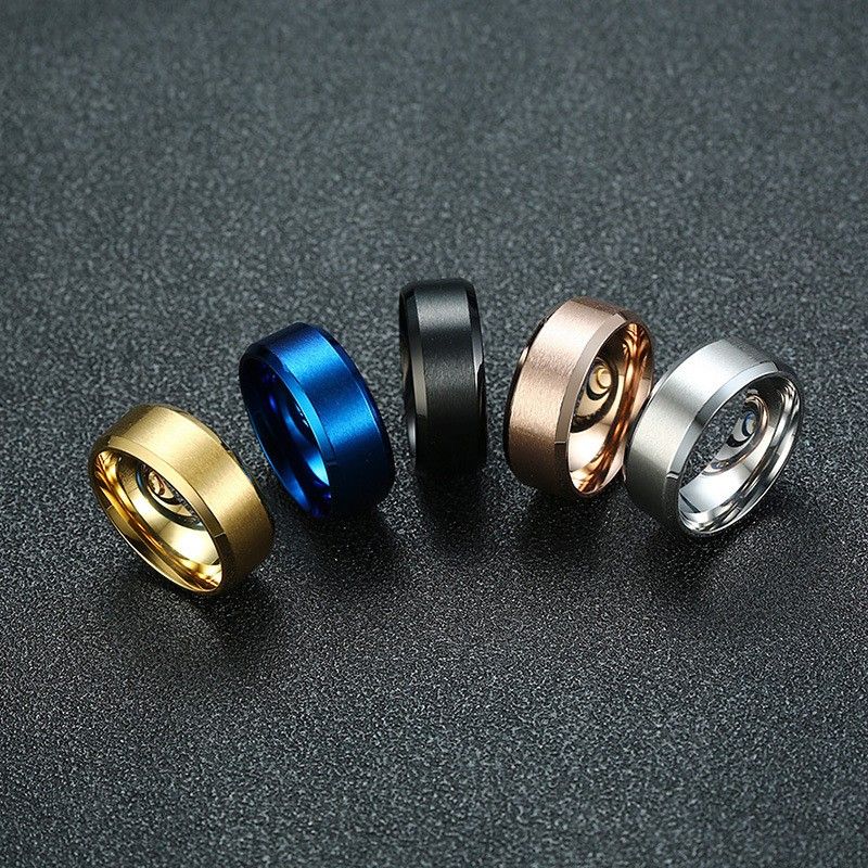 8 Mm Simple Bleu Noir Or Rose Bague En Argent Les Deux Côtés Peuvent Être Gravés Bague Pour Hommes En Acier Au Titane