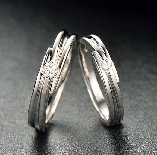 925 Anneaux De Couple Amoureux De Zircone Cubique En Argent Sterling