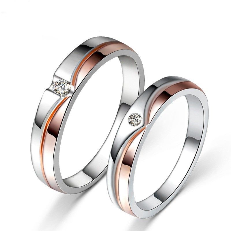 925 Anneaux De Couple Romantique En Argent Sterling Anneaux De Zircone Cubique Simples Coréens