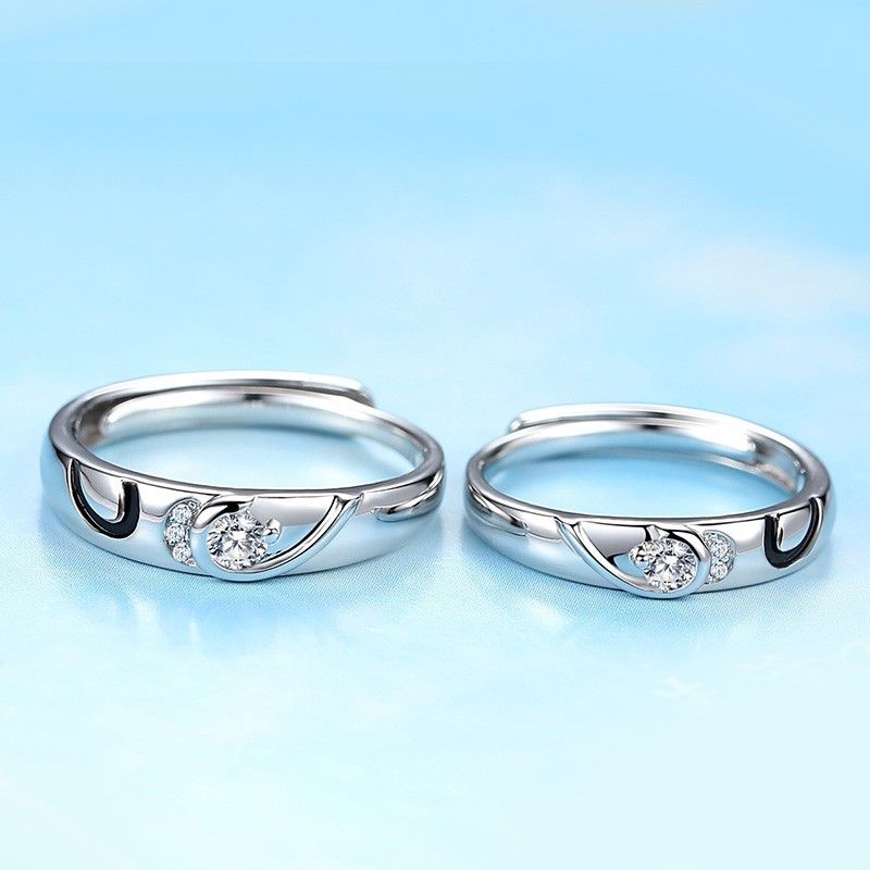 925 Argent Incrusté CZ En Forme De Coeur Bonheur Doux Anneaux De Couple