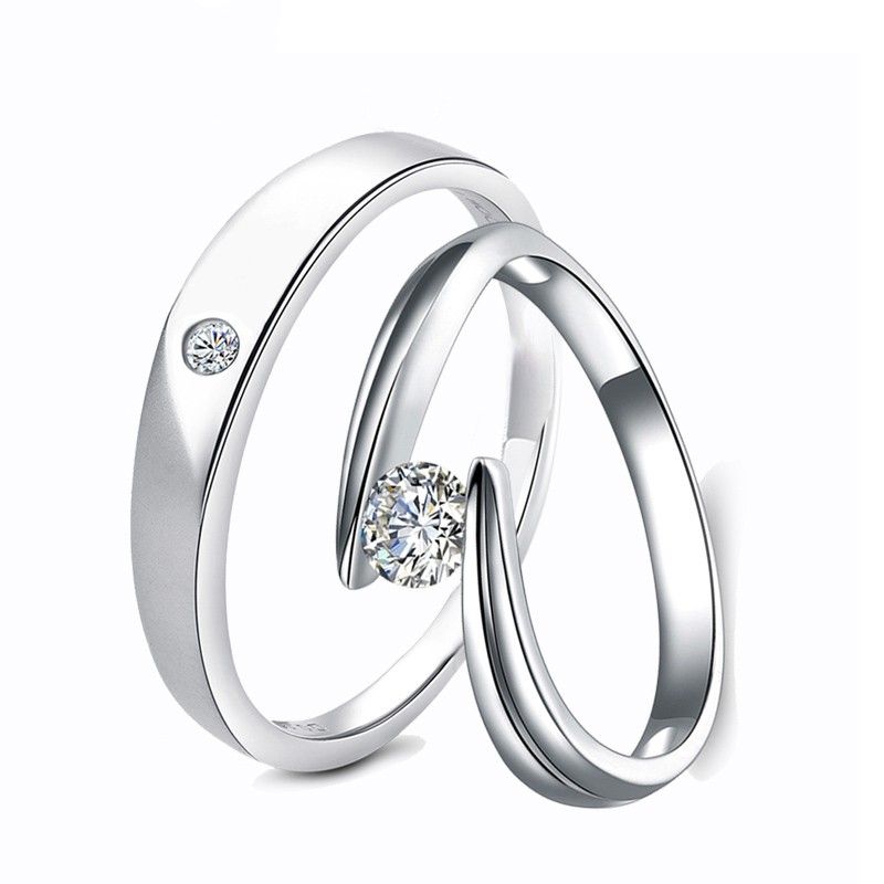 925 Argent Incrusté Lettrage Simple Erreur Bras Pincement Bague De Couple