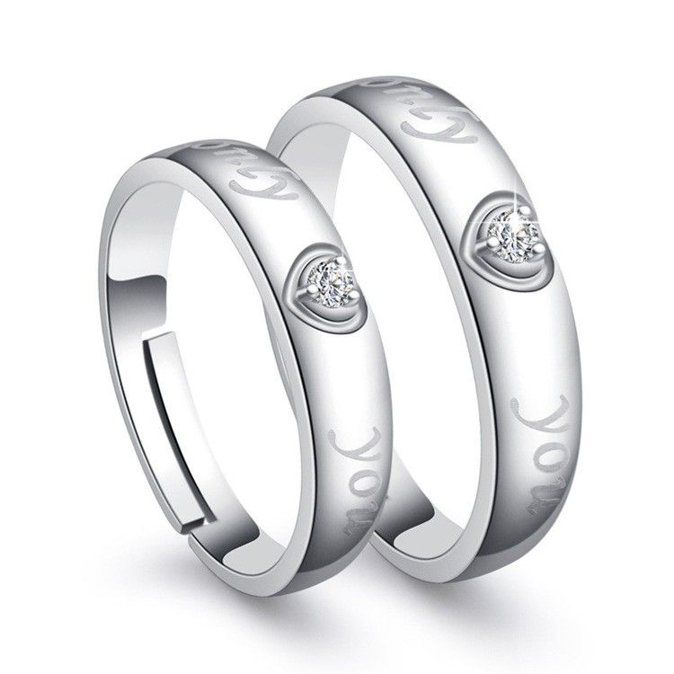 925 Argent Sterling Incrusté CZ Simples Anneaux De Couple "forever Love"