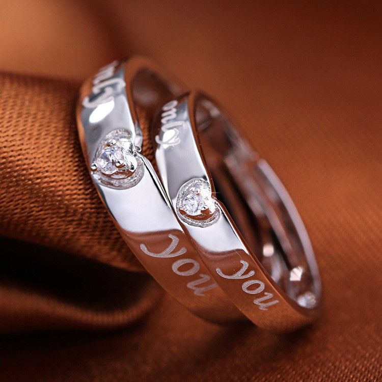 925 Argent Sterling Incrusté CZ Simples Anneaux De Couple "forever Love"