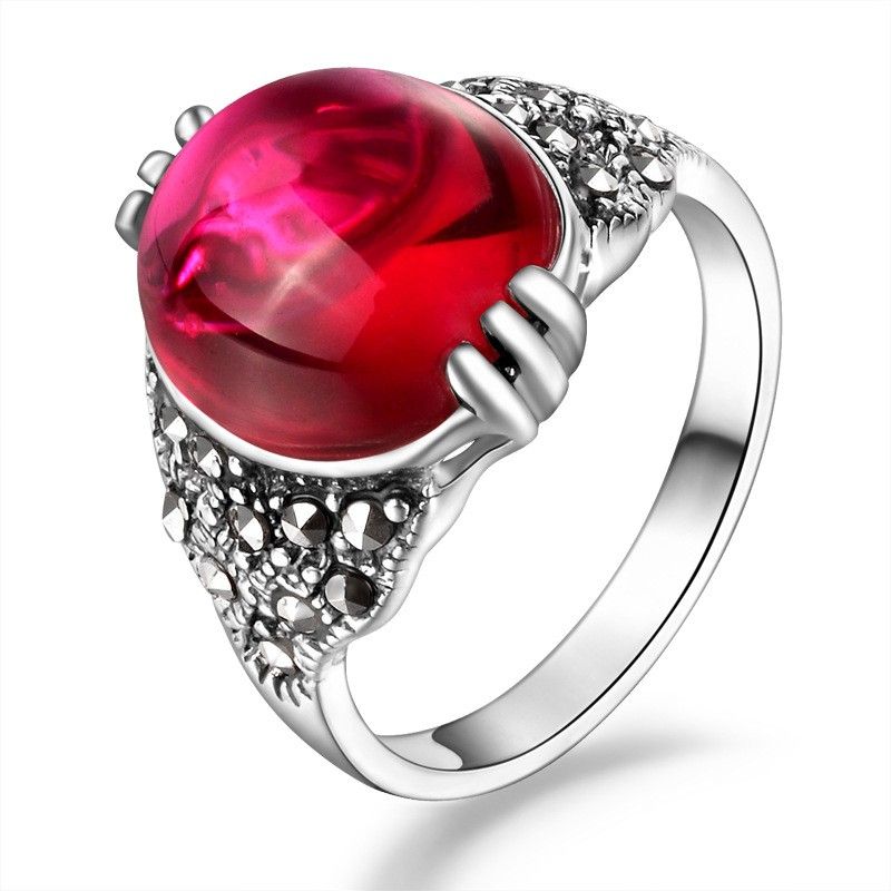 925 Argent Sterling Incrusté De Grenat Rouge Corindon Nouvelle Bague Rétro