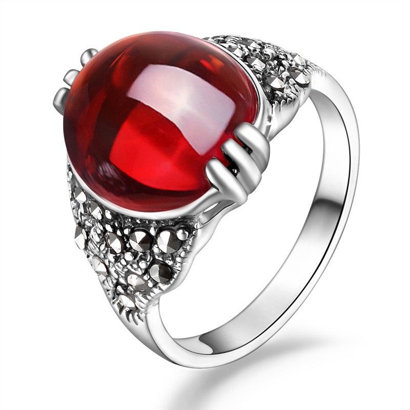 925 Argent Sterling Incrusté De Grenat Rouge Corindon Nouvelle Bague Rétro