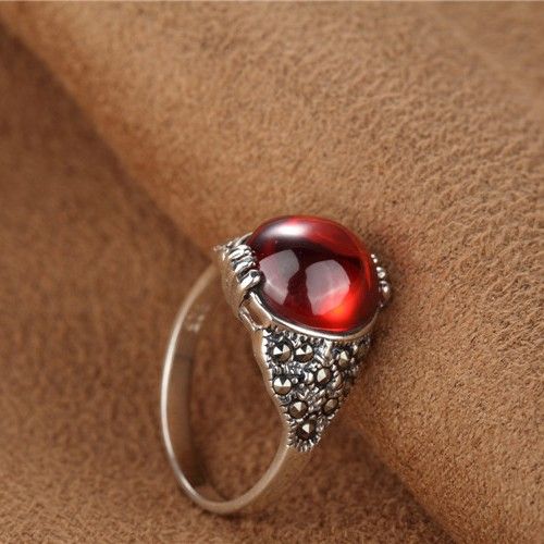 925 Argent Sterling Incrusté De Grenat Rouge Corindon Nouvelle Bague Rétro