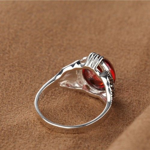 925 Argent Sterling Incrusté De Grenat Rouge Corindon Nouvelle Bague Rétro