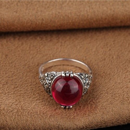 925 Argent Sterling Incrusté De Grenat Rouge Corindon Nouvelle Bague Rétro